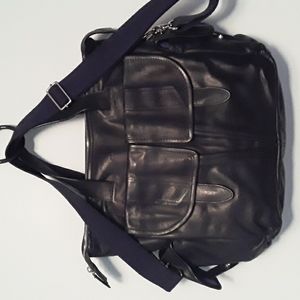 COLE HAAN 2-Way Tote/Laptop Bag, Black Leather & Lavender Blue liner Unisex
